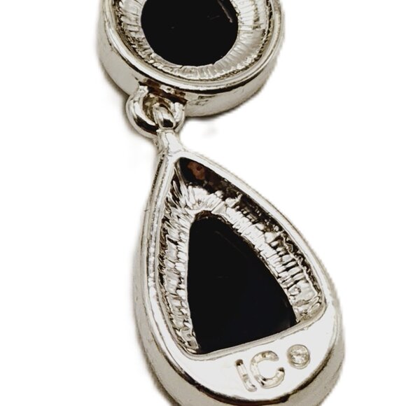 Liz Claiborne Two-tier Drop-Dangle Earrings Deep Navy Silver-tone Bezel - Picture 4 of 11